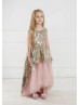 Gold Sequins Blush Pink Tulle High Low Flower Girl Dress Gold Sequins Blush Pink Tulle High Low Flower Girl Dress